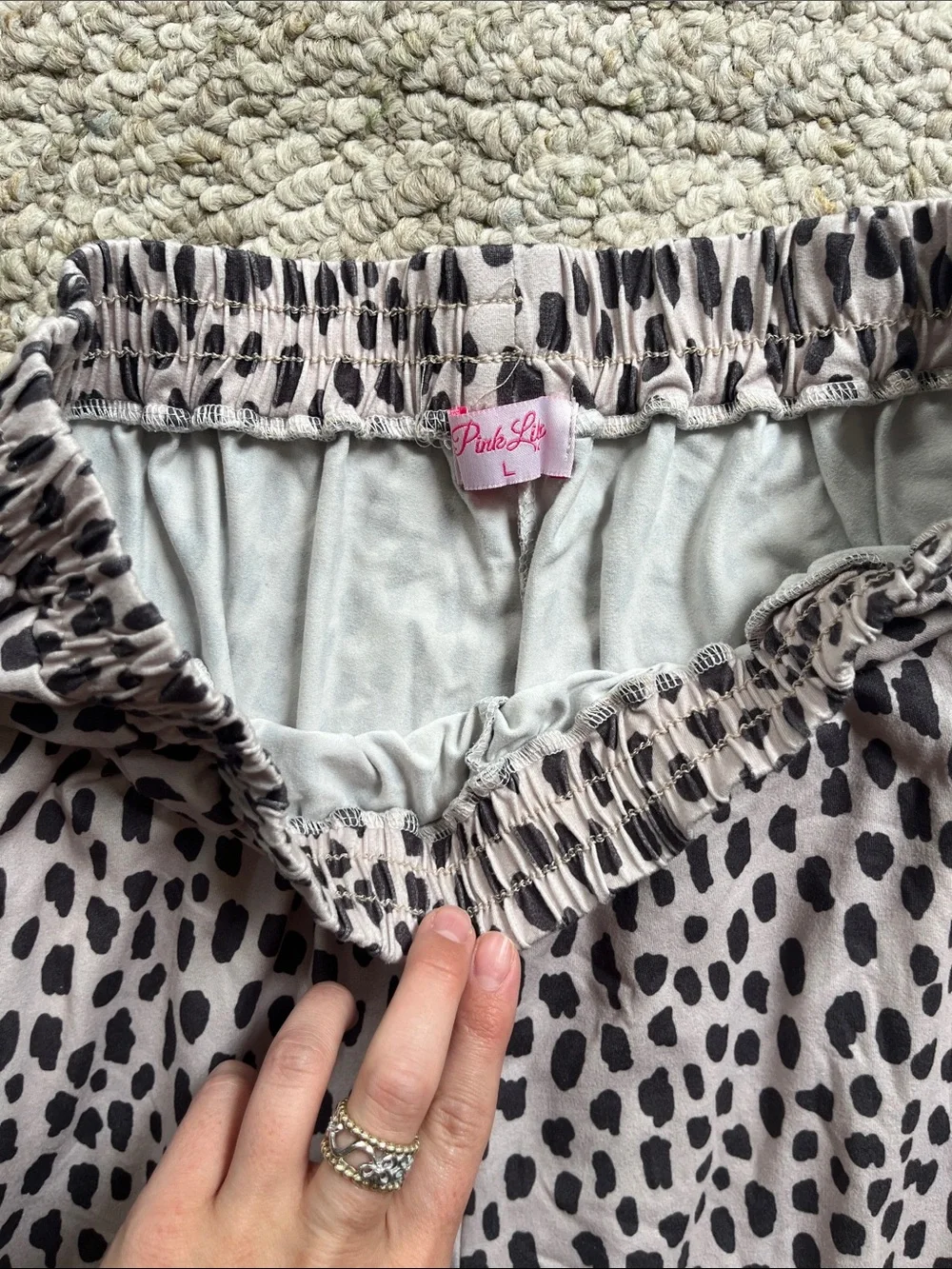 Womens Pink Leopard-Print Pajama Set with Contrast Trim